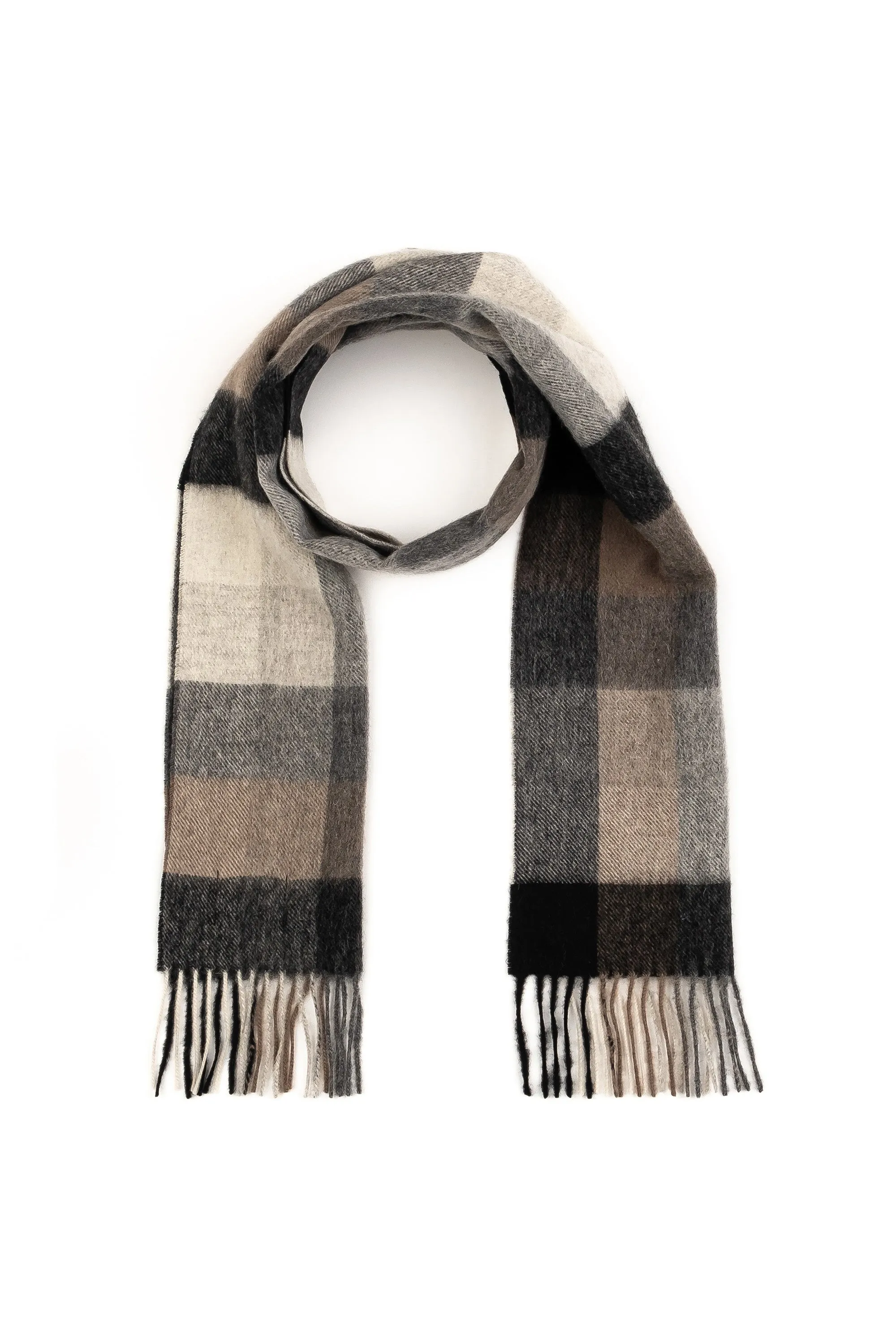 5 Square Check Lambswool Scarf - Black Grey