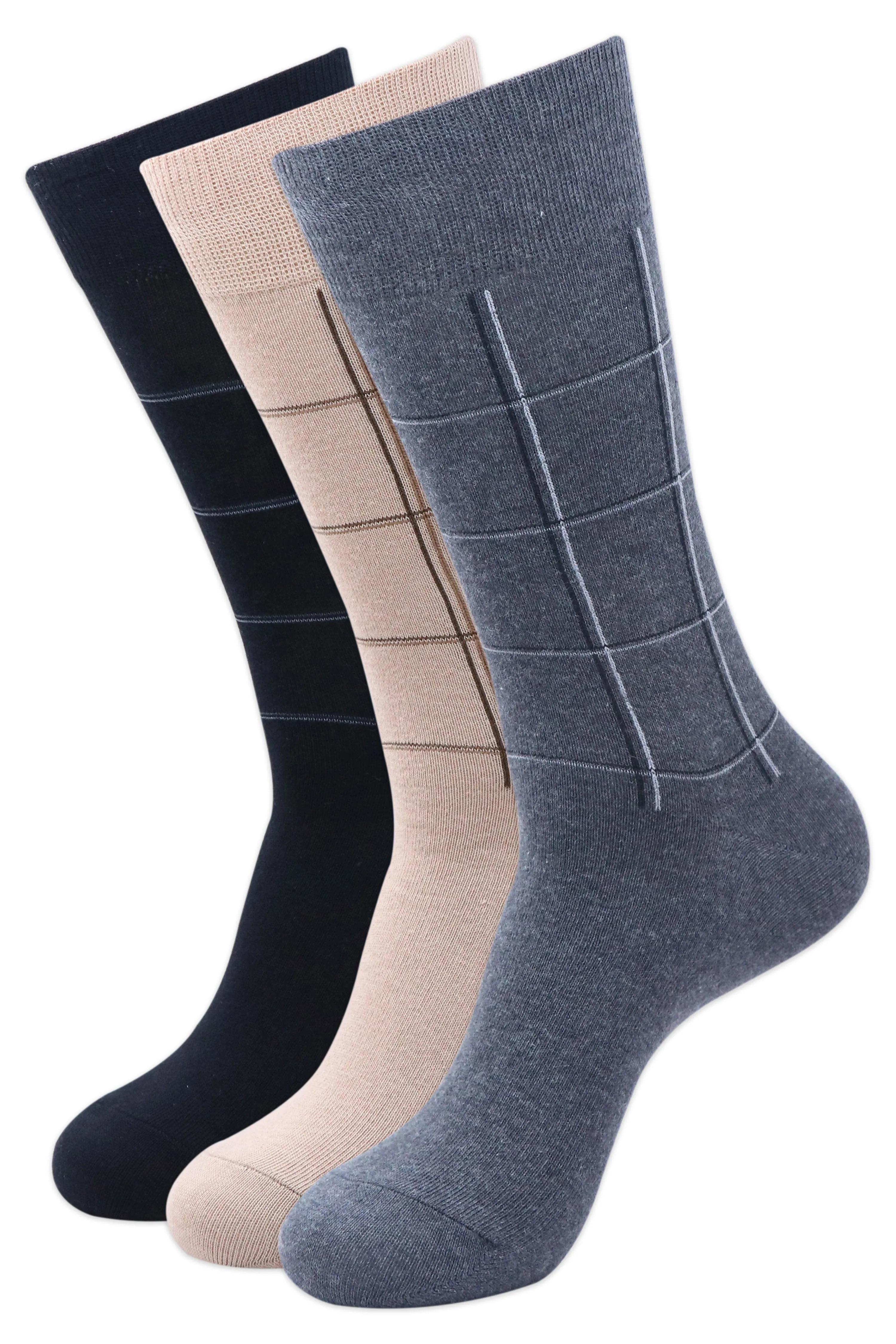 Balenzia Men's Checks Calf Length/Crew Length Cotton Socks - (Multicolored)(Pack of 3 Pairs/1U)