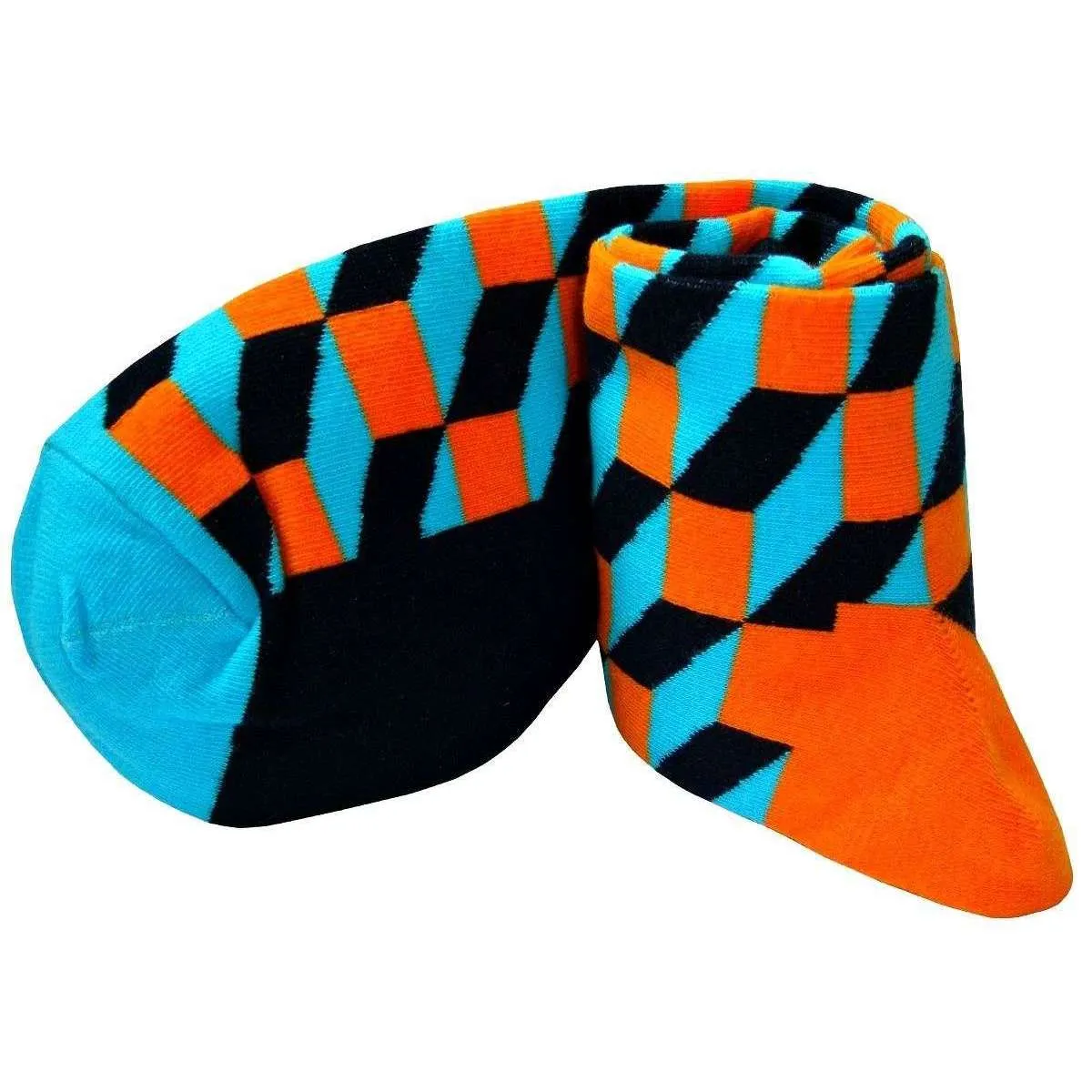 Bassin and Brown Opitical Check Socks - Blue/Orange/Black