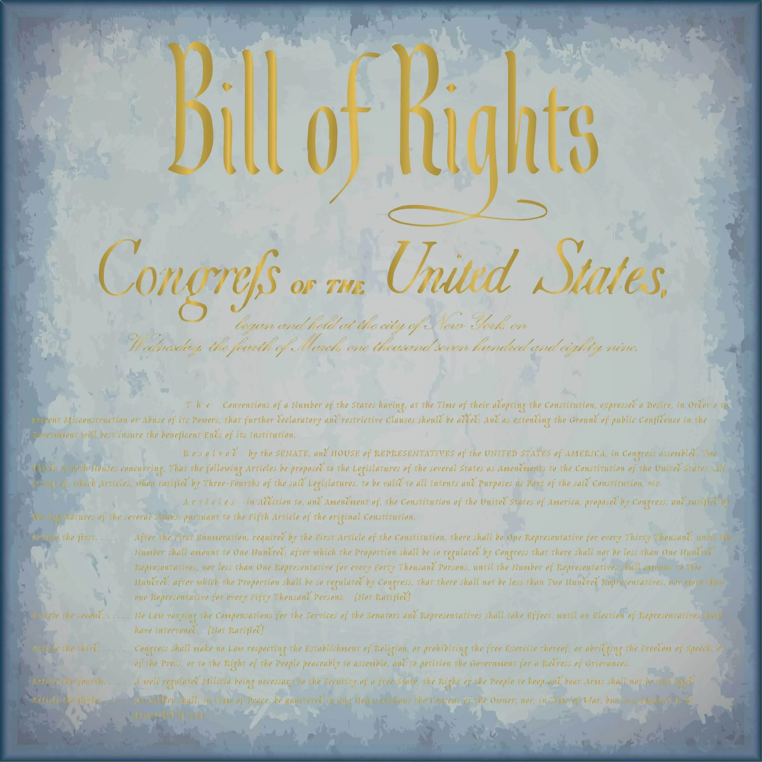 Bill of Rights Blue Silk Square Scarf