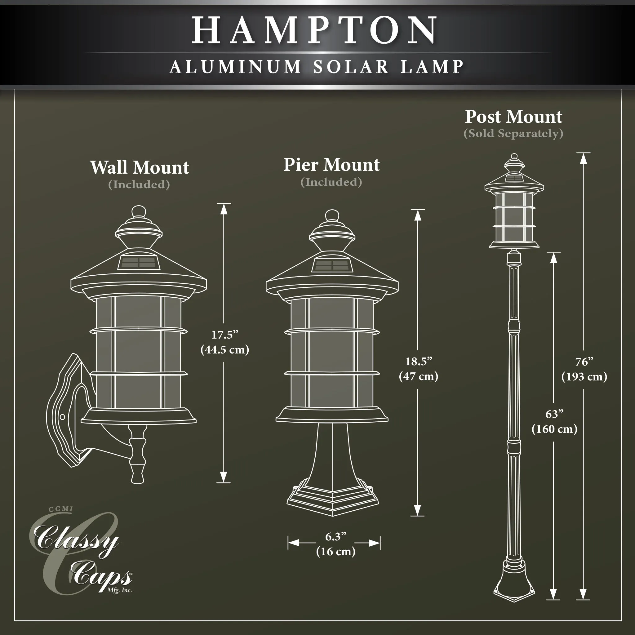 Black Aluminum Hampton Solar Lamp