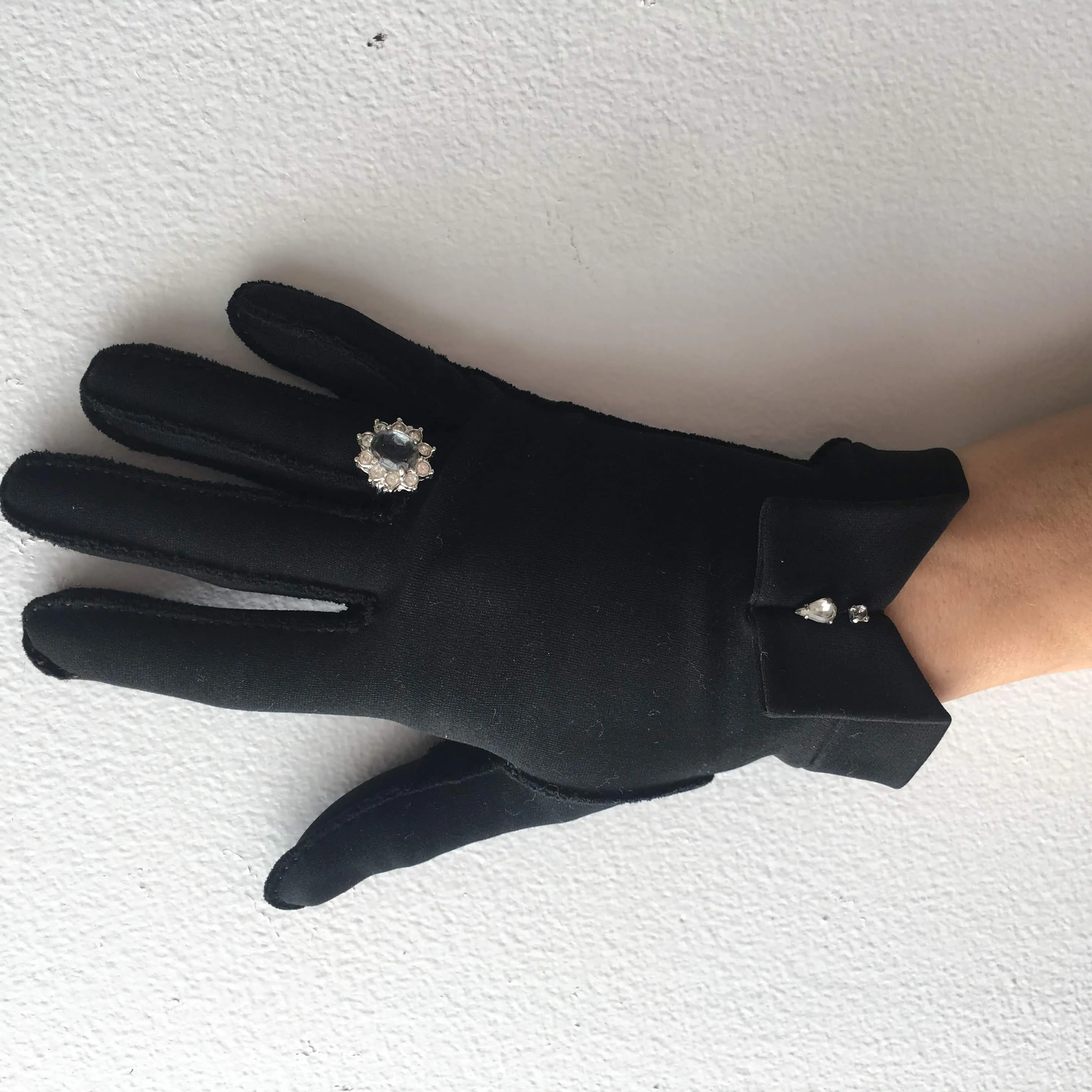 Black Gloves with Rhinestones Vintage Accessory