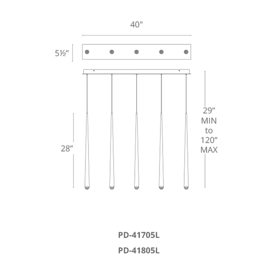 Cascade LED 5 Light Etched Glass Linear Chandelier