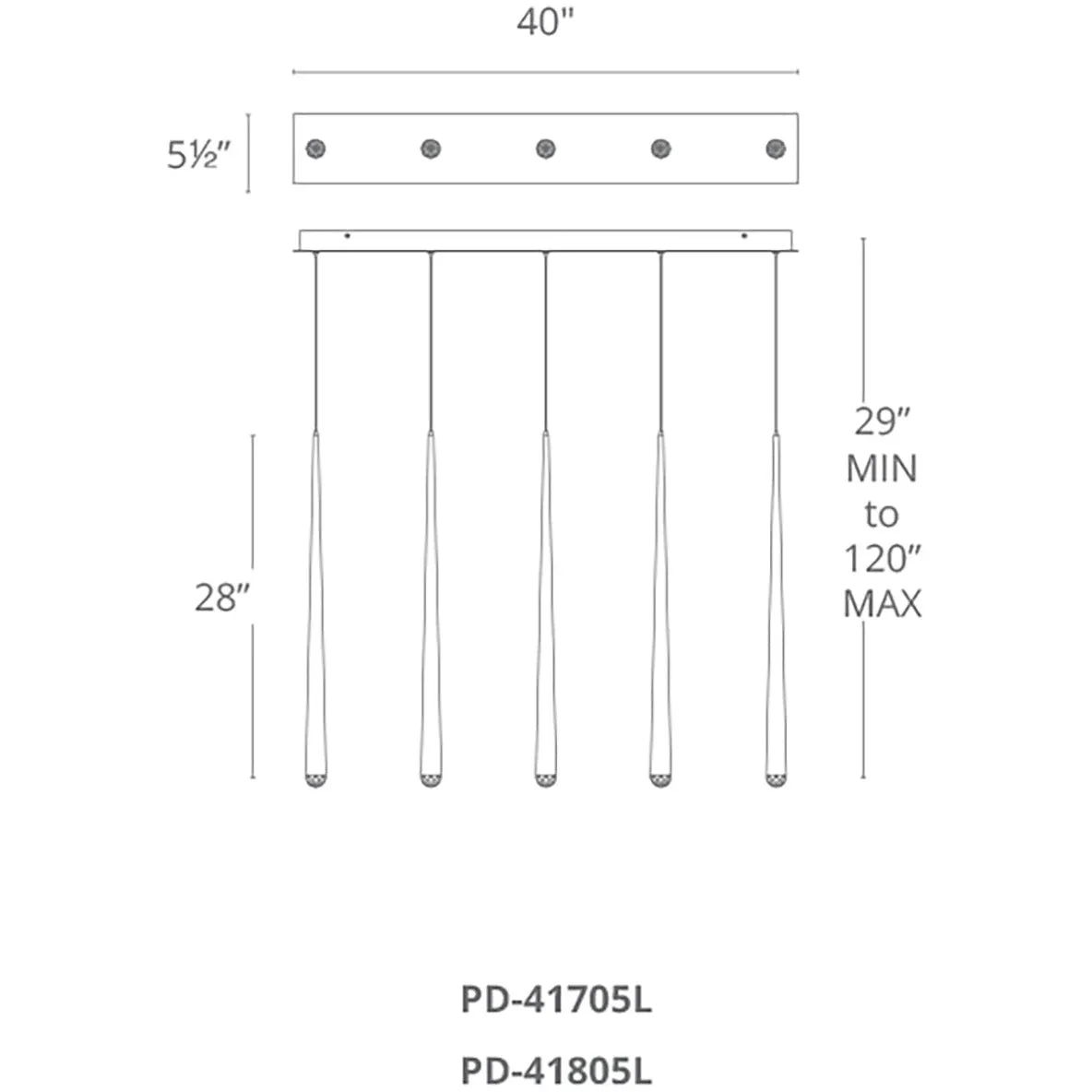 Cascade LED 5 Light Etched Glass Linear Chandelier