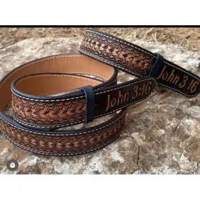 Custom Arrow basketweave Stamped belt- Black edge