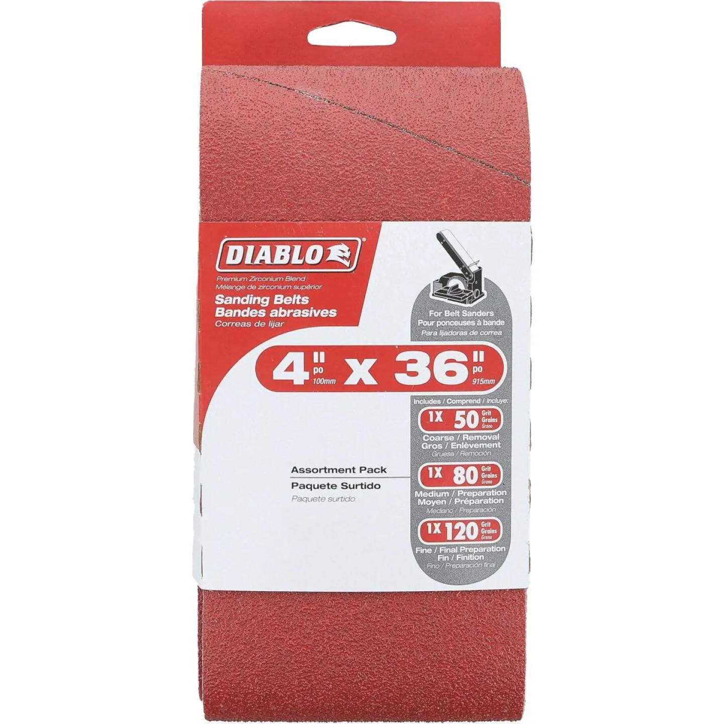 Diablo 4 In. x 36 In. 50/80/120 Grit General Purpose Sanding Belt (3-Pack)