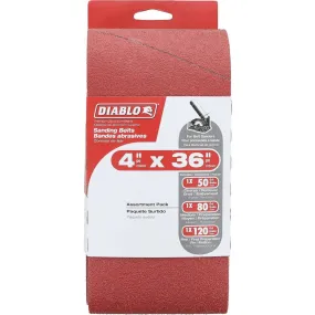 Diablo 4 In. x 36 In. 50/80/120 Grit General Purpose Sanding Belt (3-Pack)