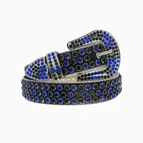 Dna Belt - Black Leather With Black And Blue Stones