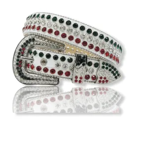 DNA PREMIUM RED/WHITE/GREEN CRYSTAL BELT #90