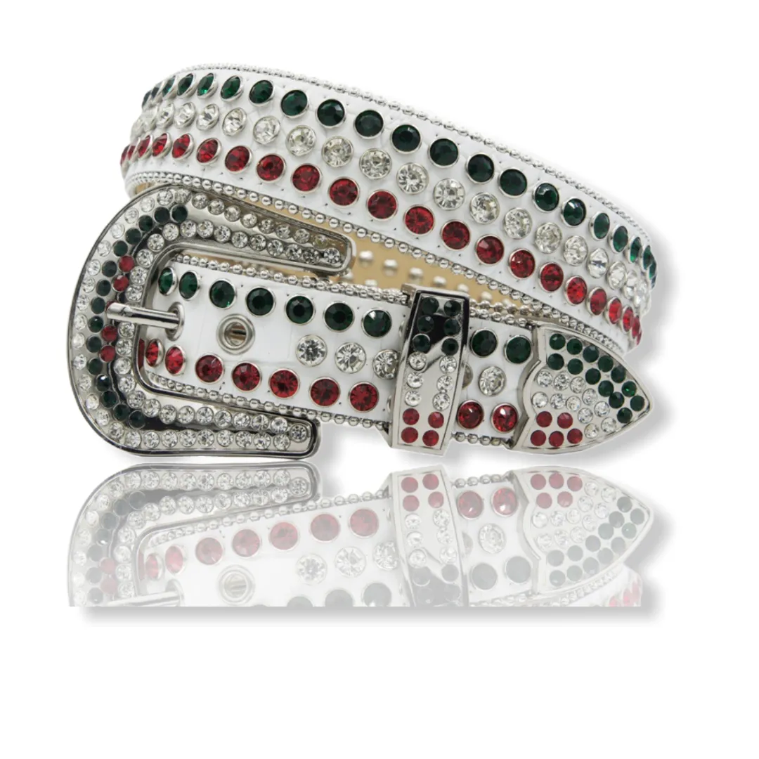 DNA PREMIUM RED/WHITE/GREEN CRYSTAL BELT #90