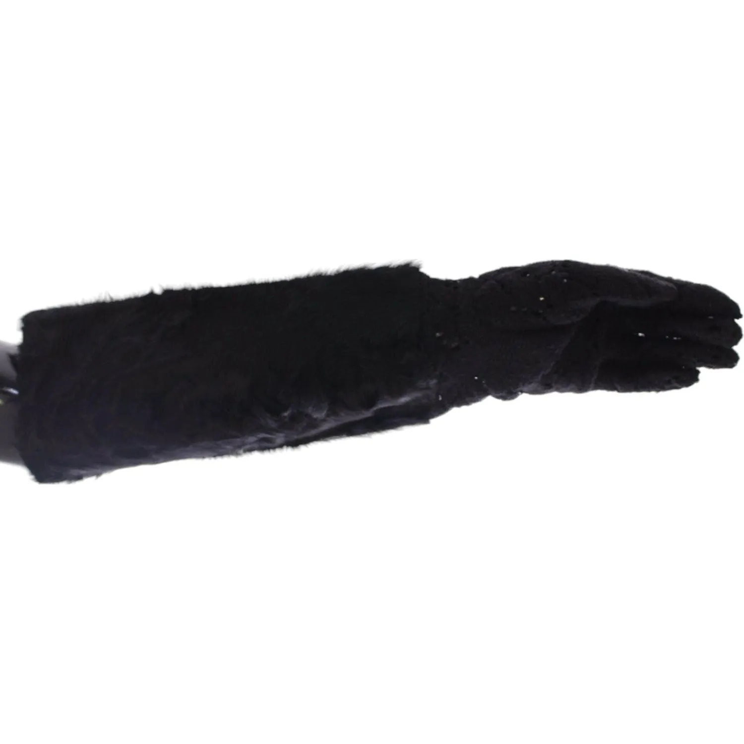 Dolce & Gabbana Black Wool Lace & Lamb Fur Elbow Gloves