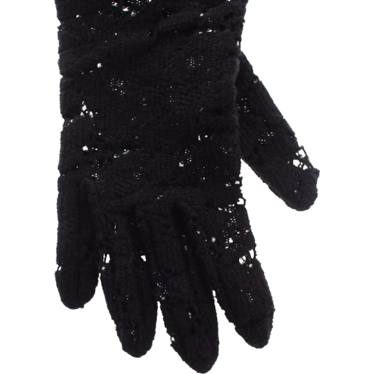 Dolce & Gabbana Black Wool Lace & Lamb Fur Elbow Gloves