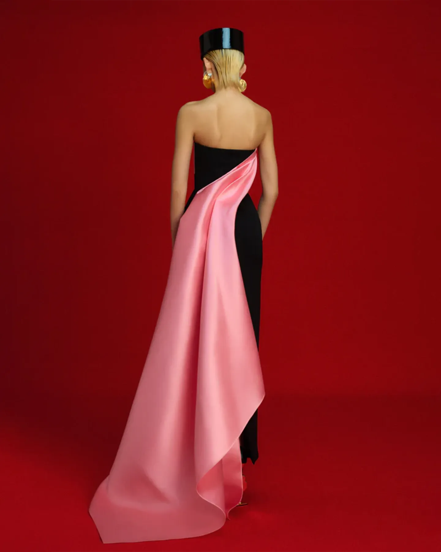 Elegant Pink Strapless Evening Dress with Gloves SF123