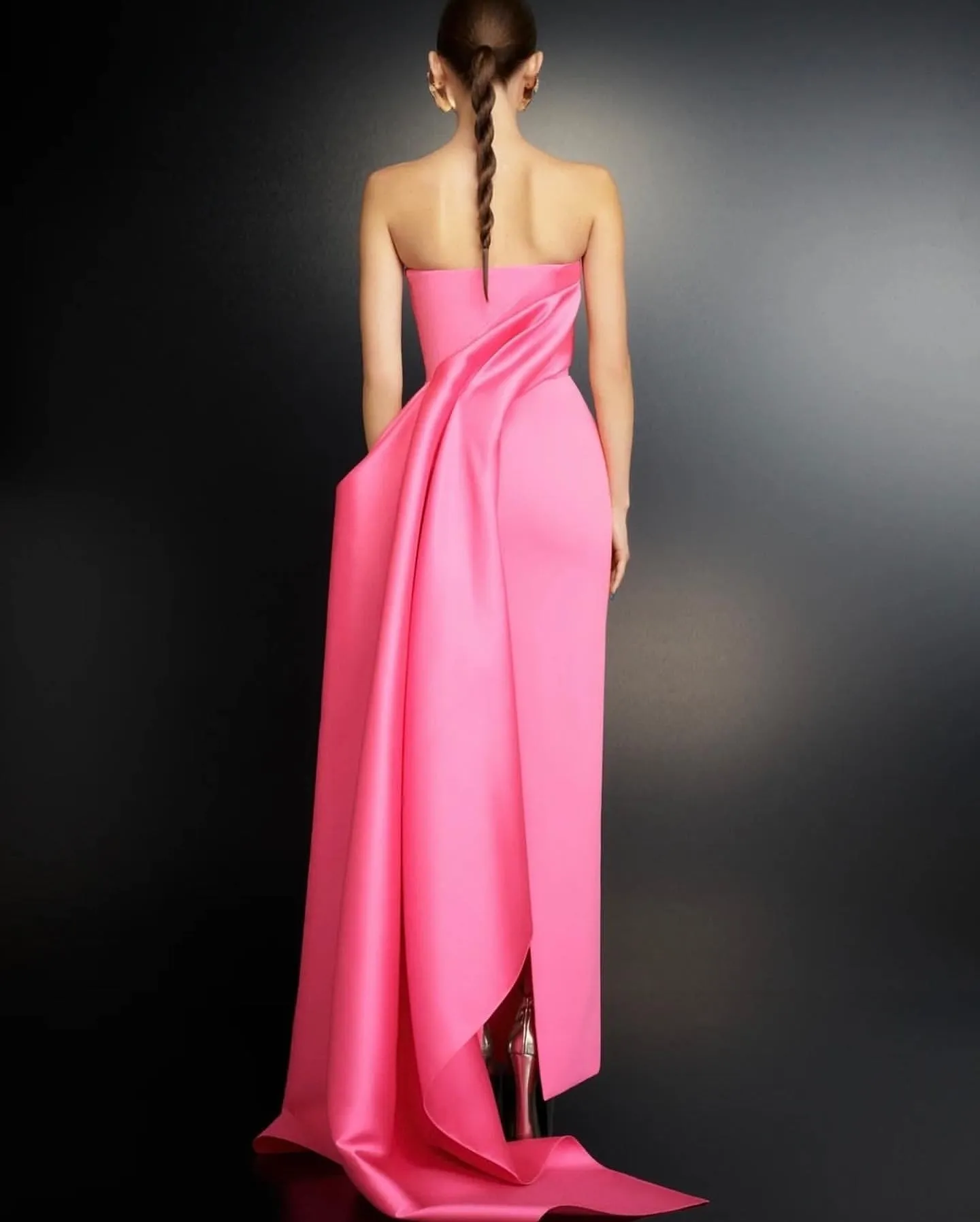 Elegant Pink Strapless Evening Dress with Gloves SF123