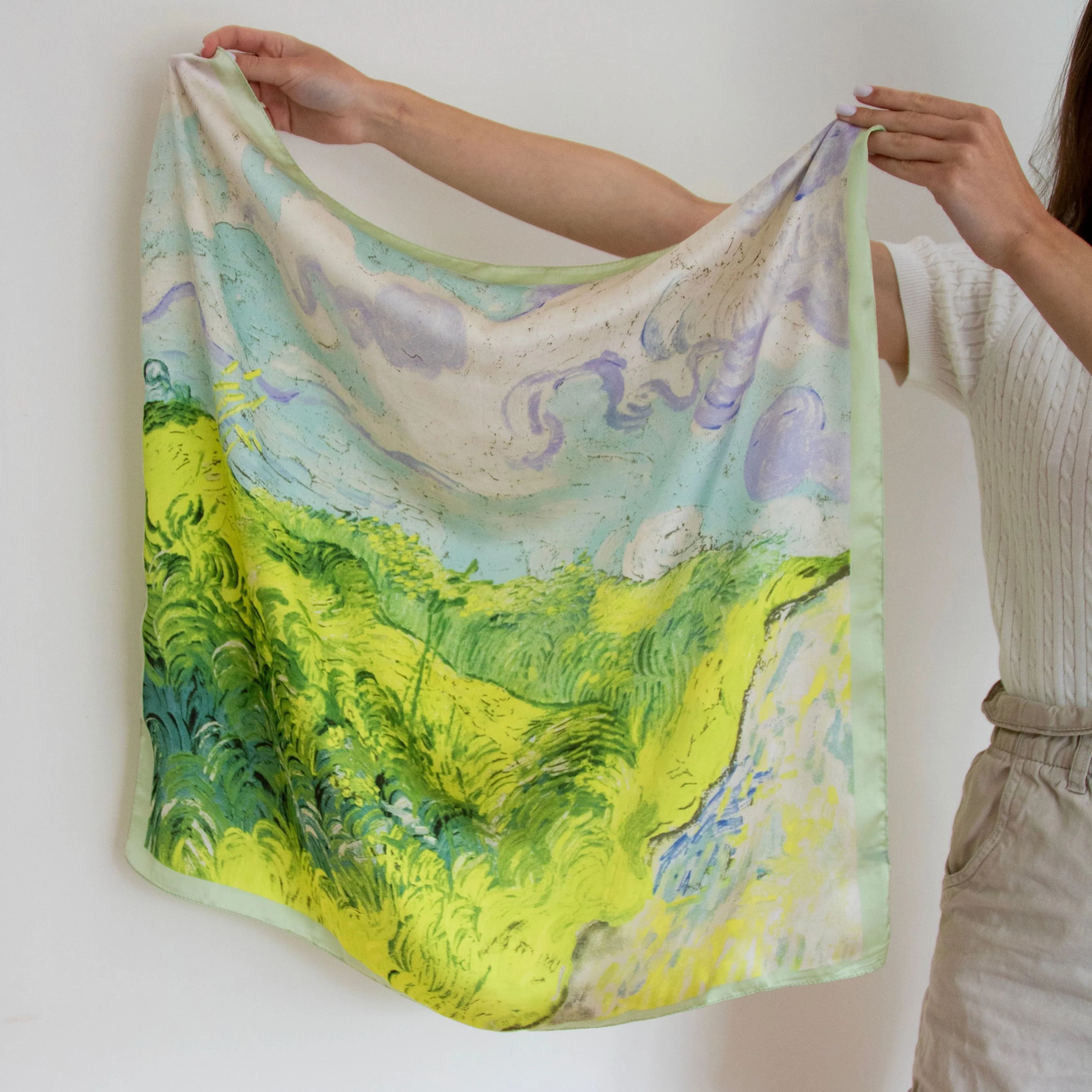 Green Silk Print Scarf