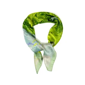 Green Silk Print Scarf