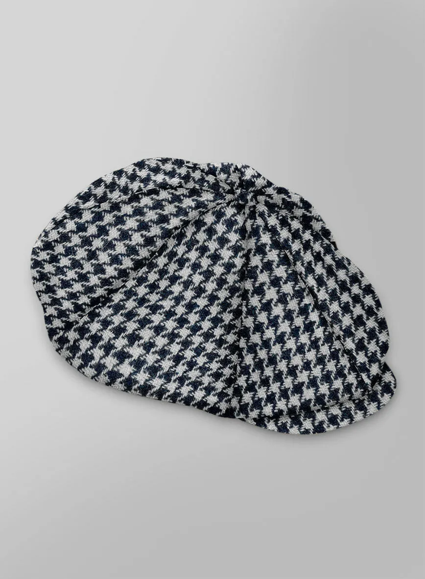 Harris Tweed Indi Blue Houndstooth Newsboy Cap