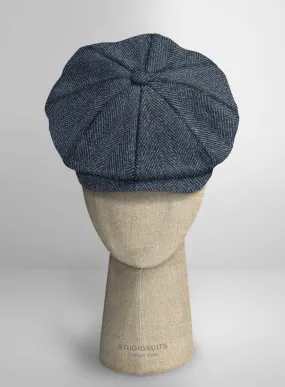 Harris Tweed Wide Herringbone Blue Newsboy Cap