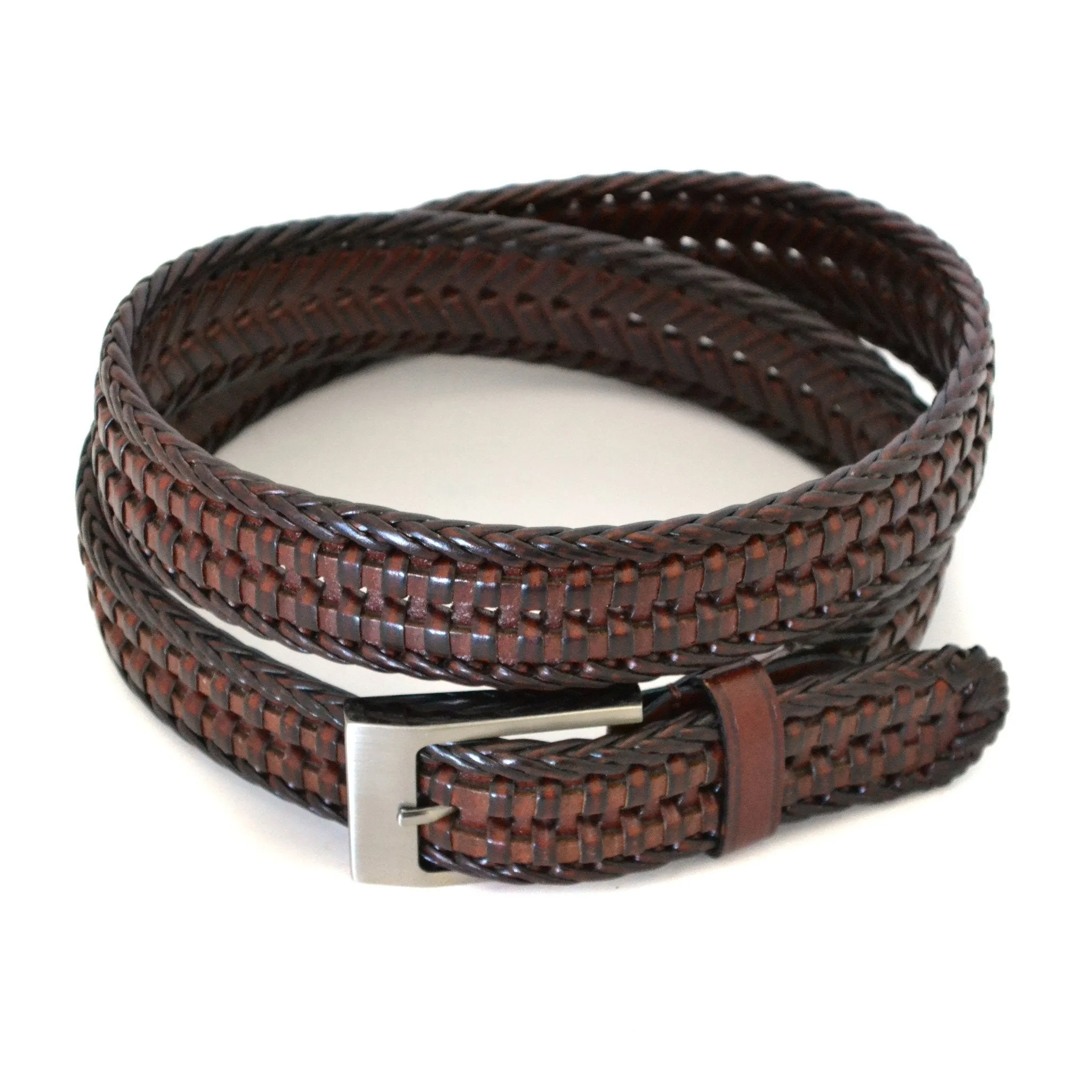 JAX - Mens Brown Bonded Leather Woven Belt