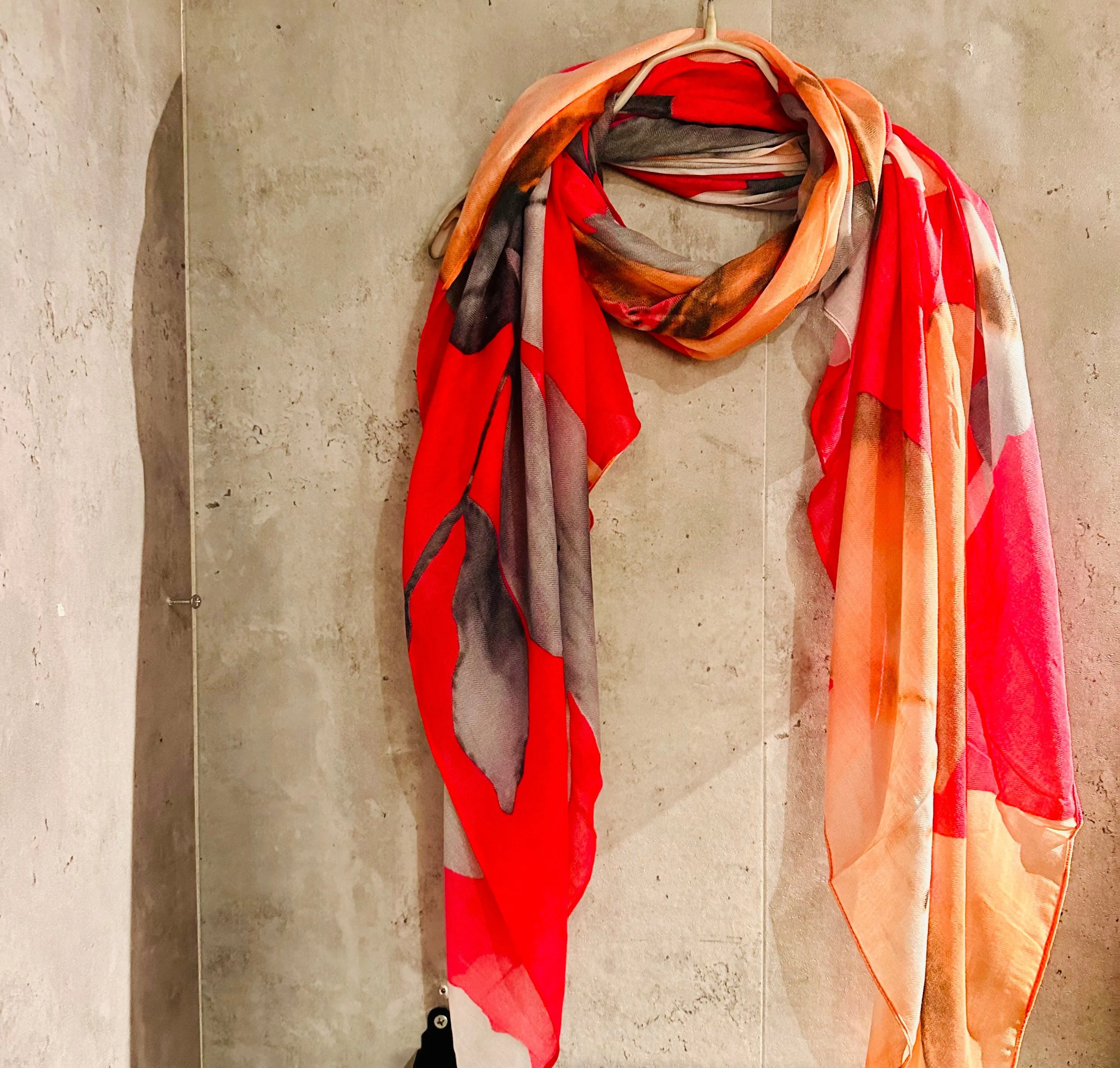 Large Flower and Leaf Design in Pink, Grey and Orange Scarf for Women,Perfect for all Season,An Eco Friendly Gift for Mom or Birthday.