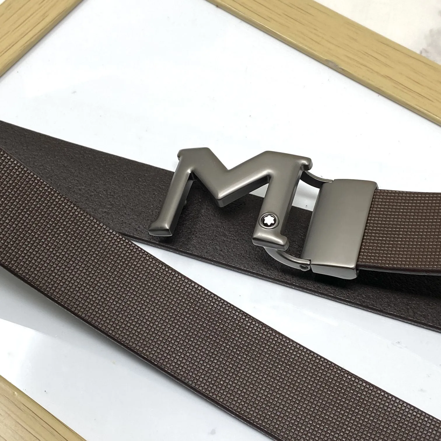 M-Pattern Leather Strap Belt -JonasParamount