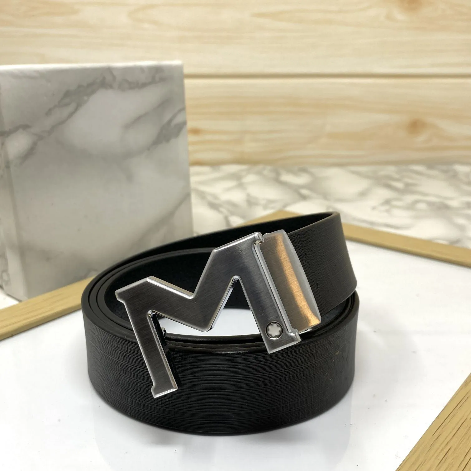 M-Pattern Leather Strap Belt -JonasParamount