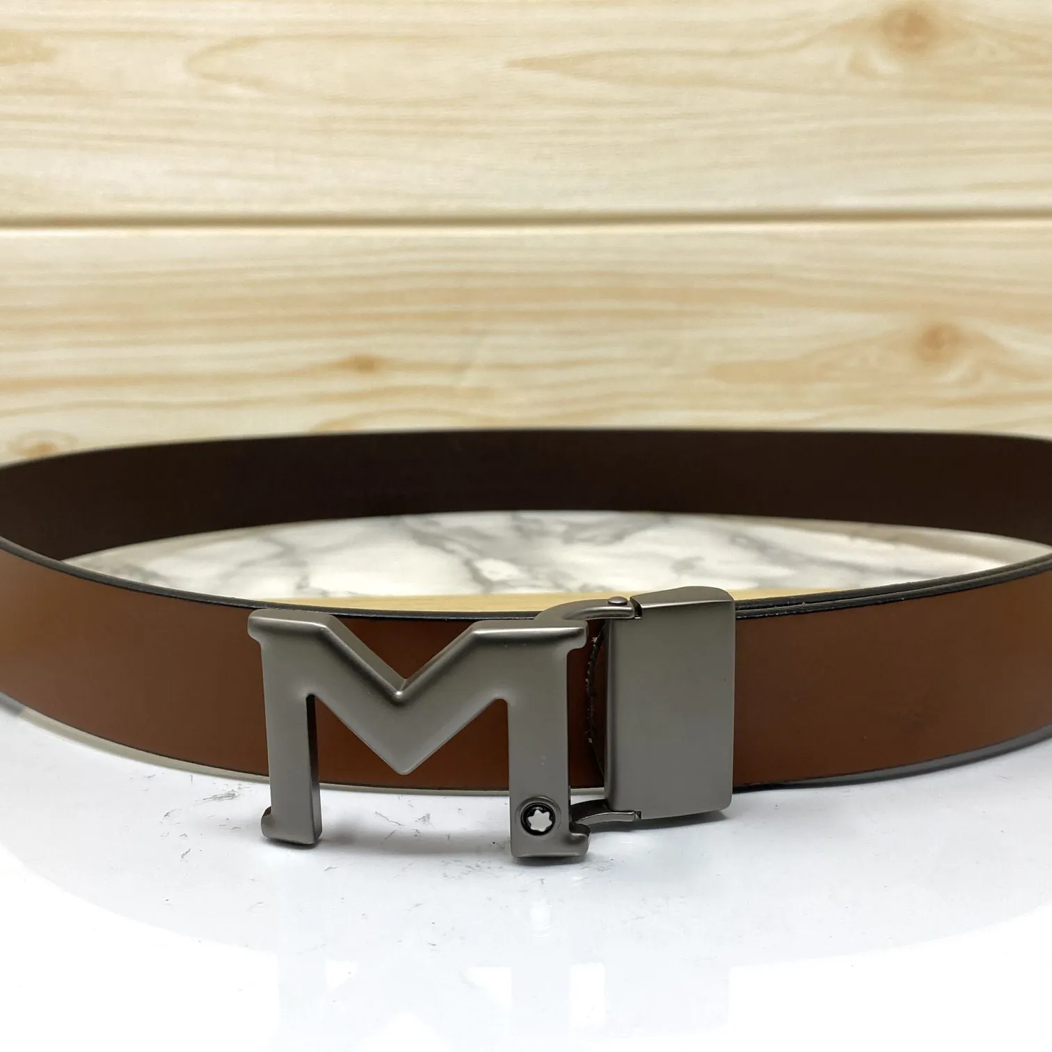 M-Pattern Leather Strap Belt -JonasParamount