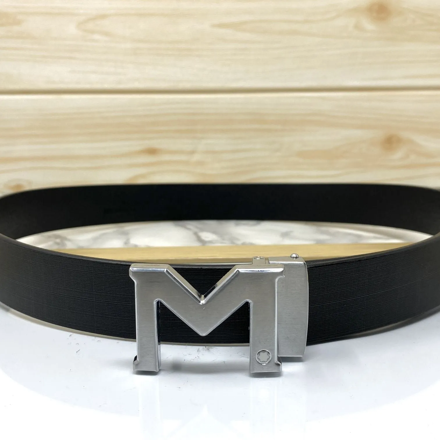 M-Pattern Leather Strap Belt -JonasParamount