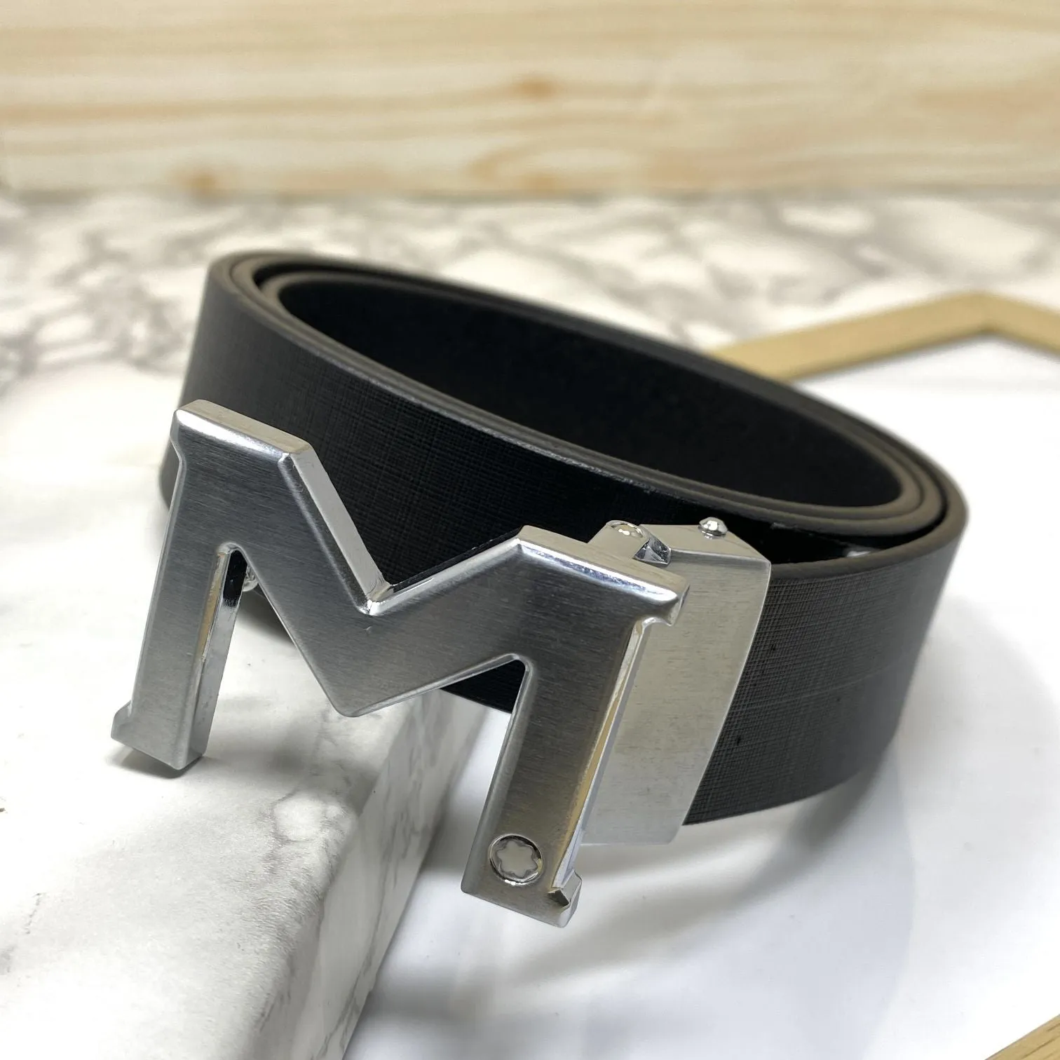 M-Pattern Leather Strap Belt -JonasParamount