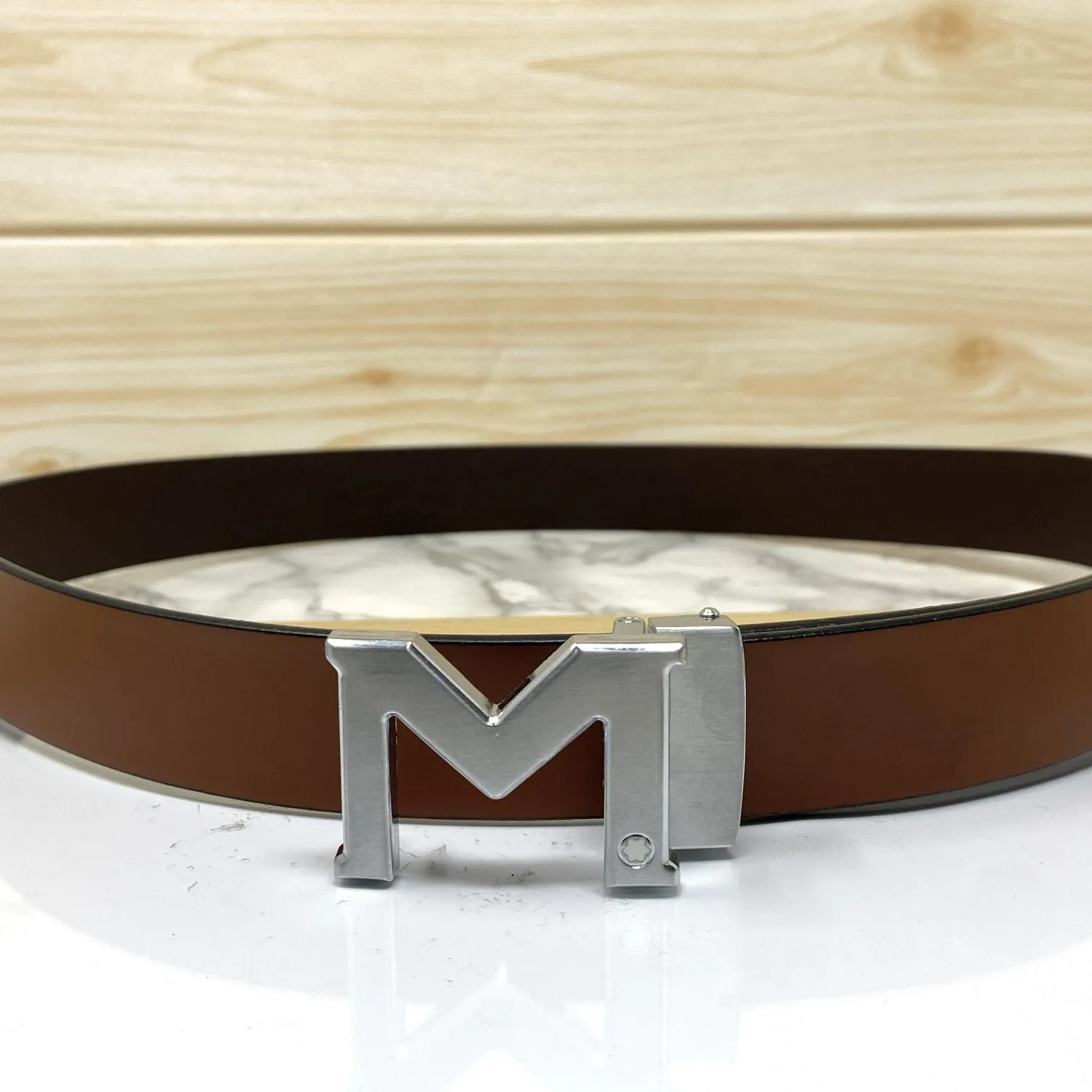 M-Pattern Leather Strap Belt -JonasParamount