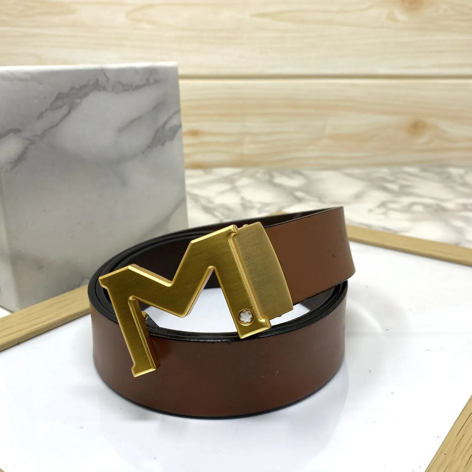 M-Pattern Leather Strap Belt -JonasParamount