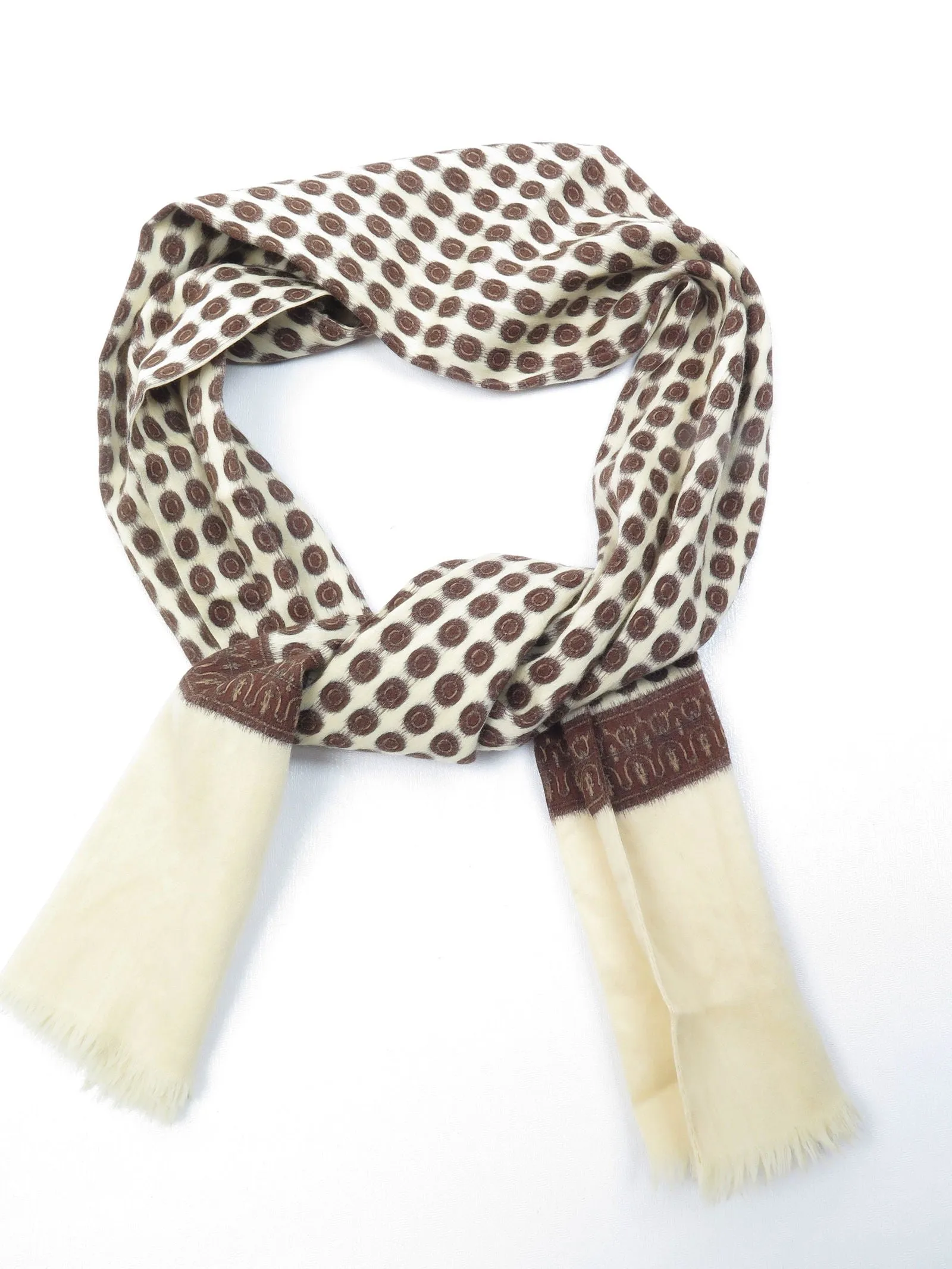 Mens Classic Vintage Cream & Brown Printed Cravat Style Scarf