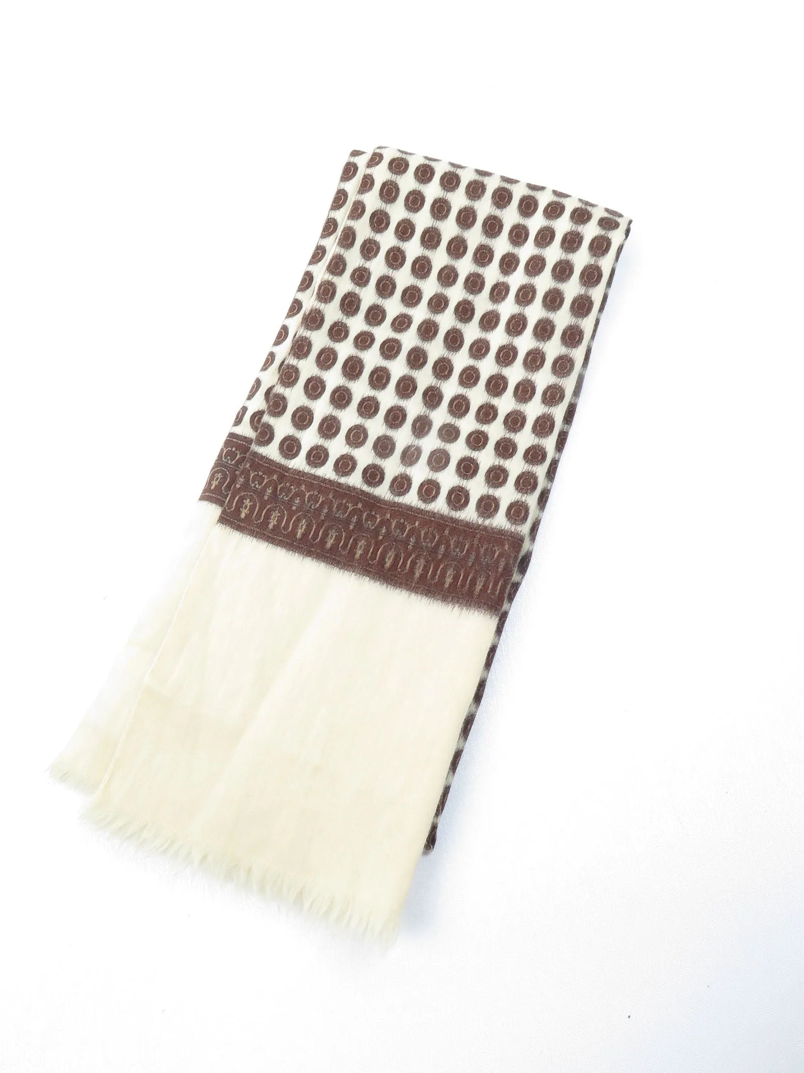 Mens Classic Vintage Cream & Brown Printed Cravat Style Scarf