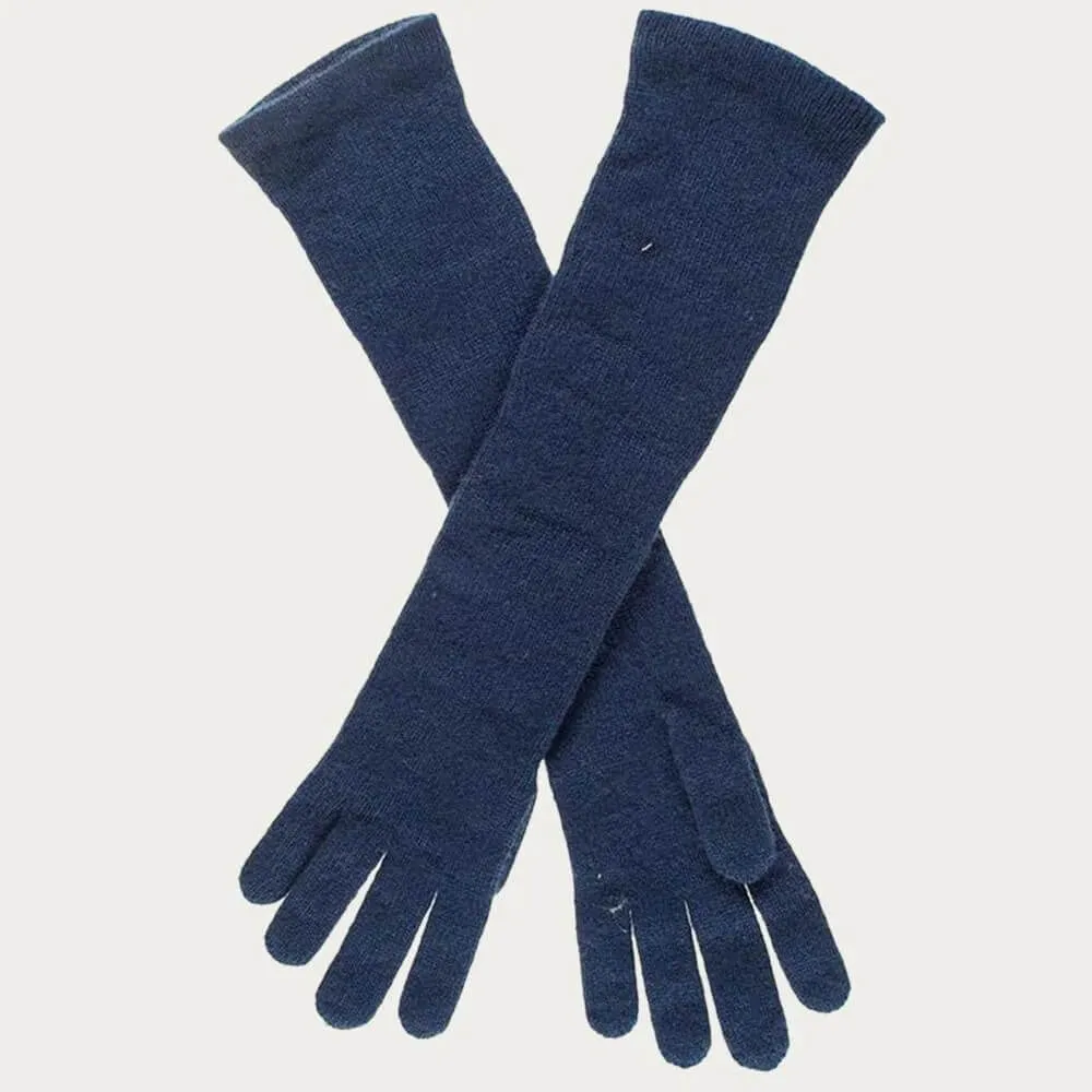 Navy Cashmere Shawl and Long Cashmere Gloves Set