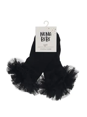 NENA BEBE girl's ribbed socks with tulle ruffle-5039 black