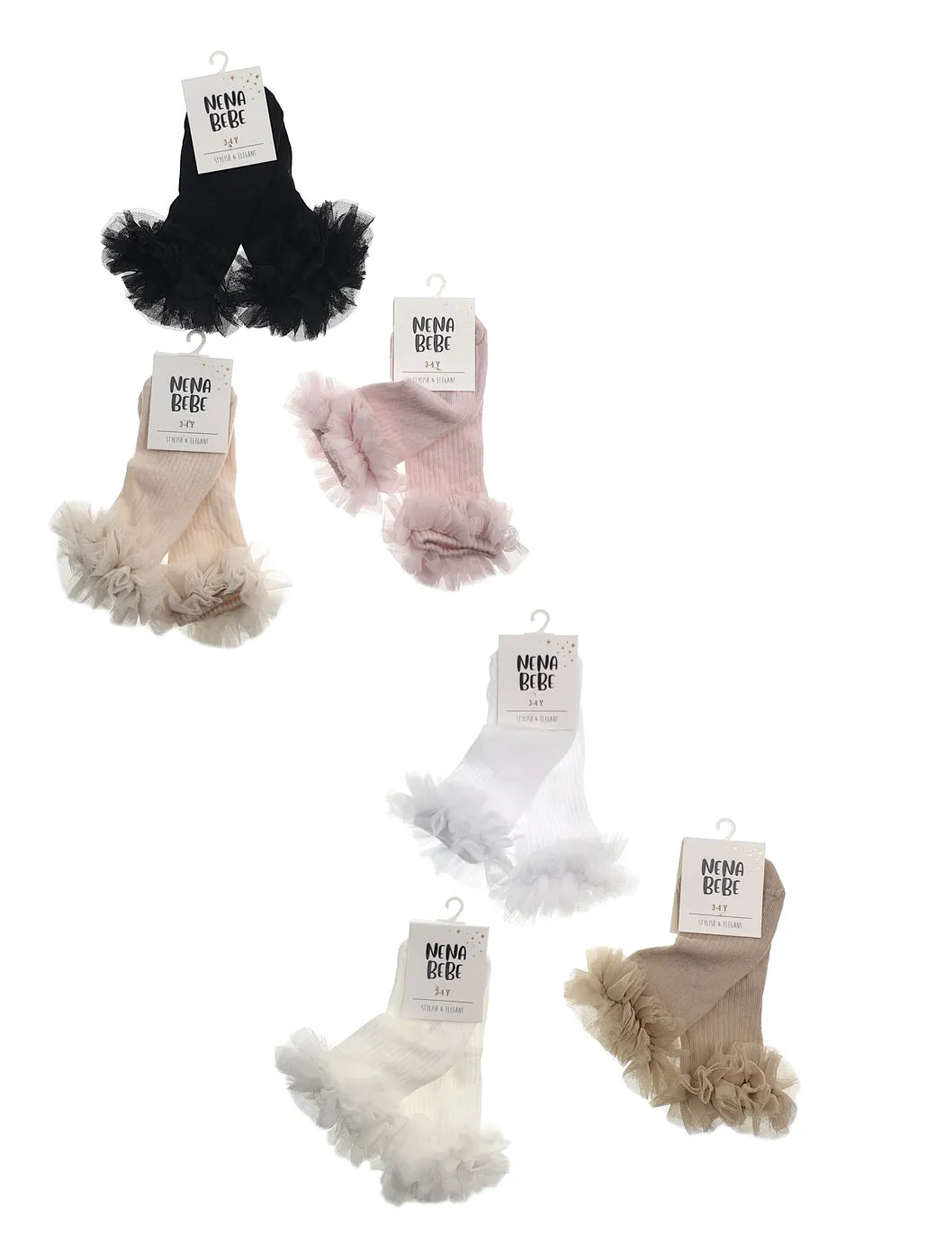 NENA BEBE girl's ribbed socks with tulle ruffle-5039 cream