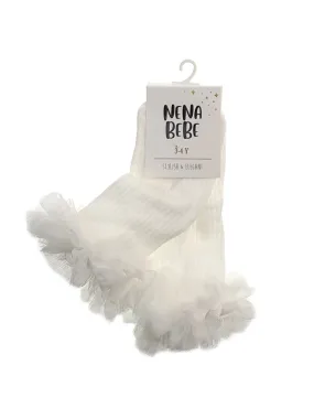 NENA BEBE girl's ribbed socks with tulle ruffle-5039 ecru