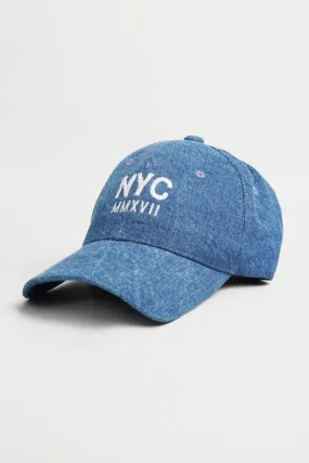 NYC Denim Embroidered Cap - Blue