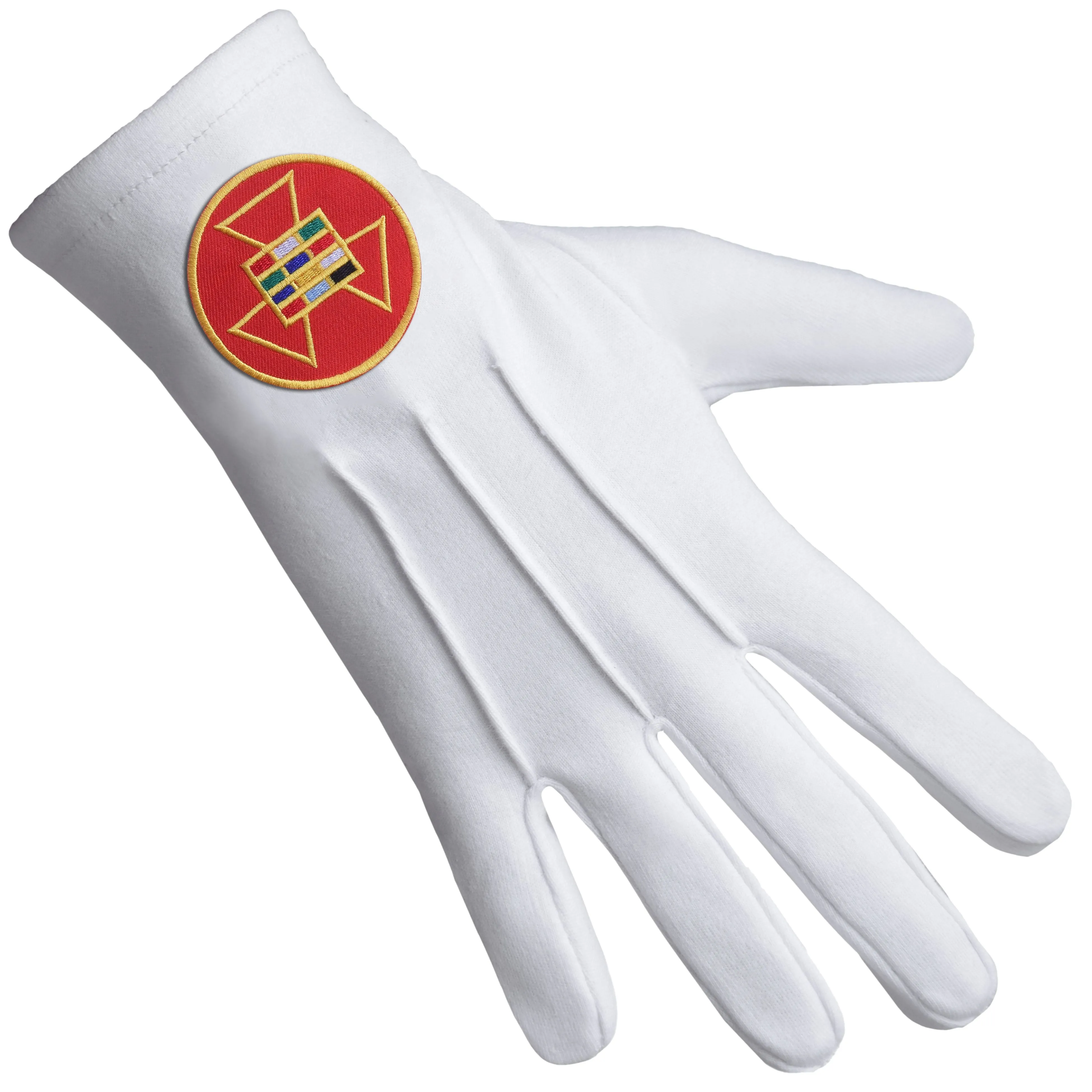 Past High Priest Royal Arch Chapter Gloves - Pure Cotton With Red Round Patch