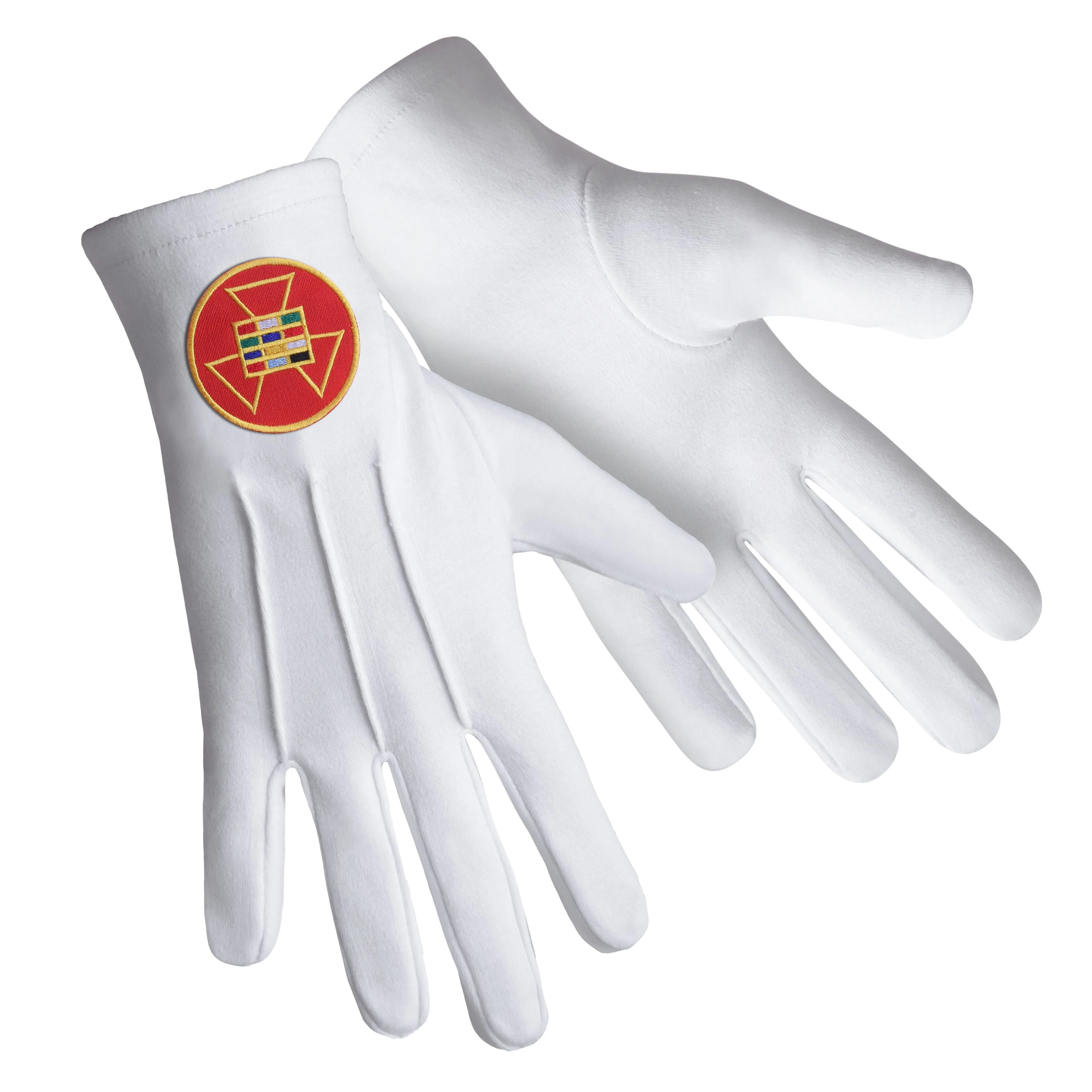 Past High Priest Royal Arch Chapter Gloves - Pure Cotton With Red Round Patch