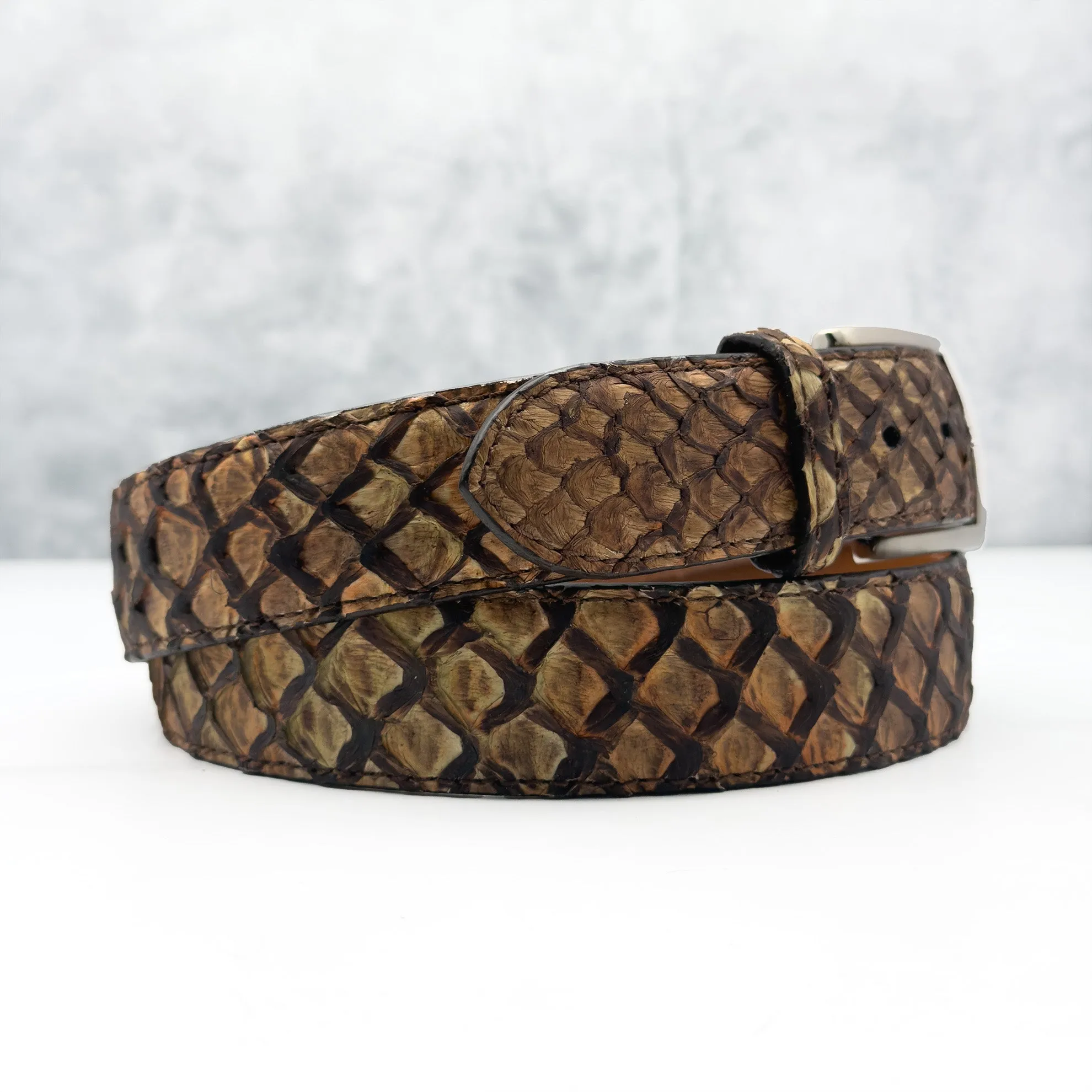 Ready To Ship Pirarucu Belt: Setting Sun Tan