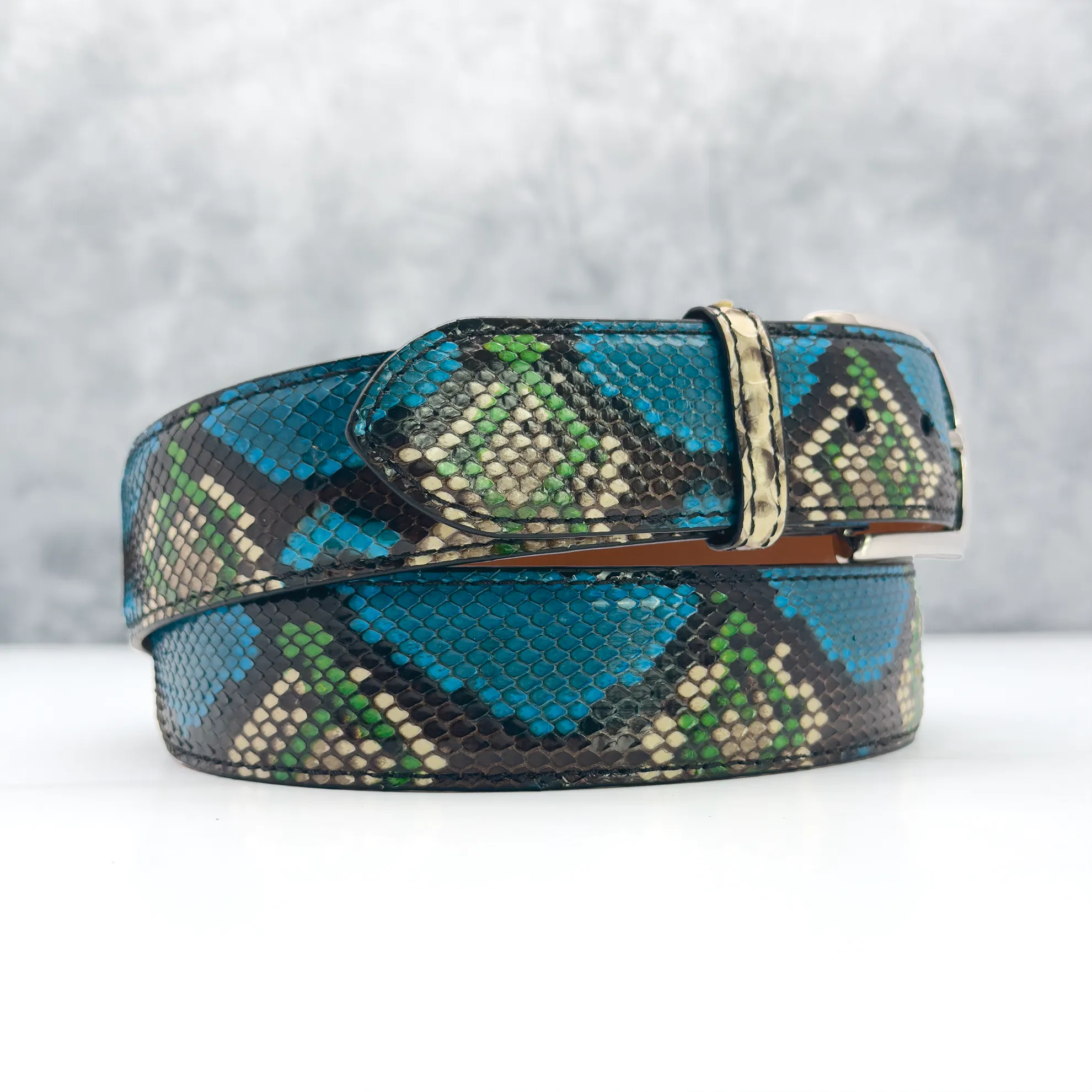 Ready To Ship Python Belt: Morenci Turquoise  (1.5" Width)