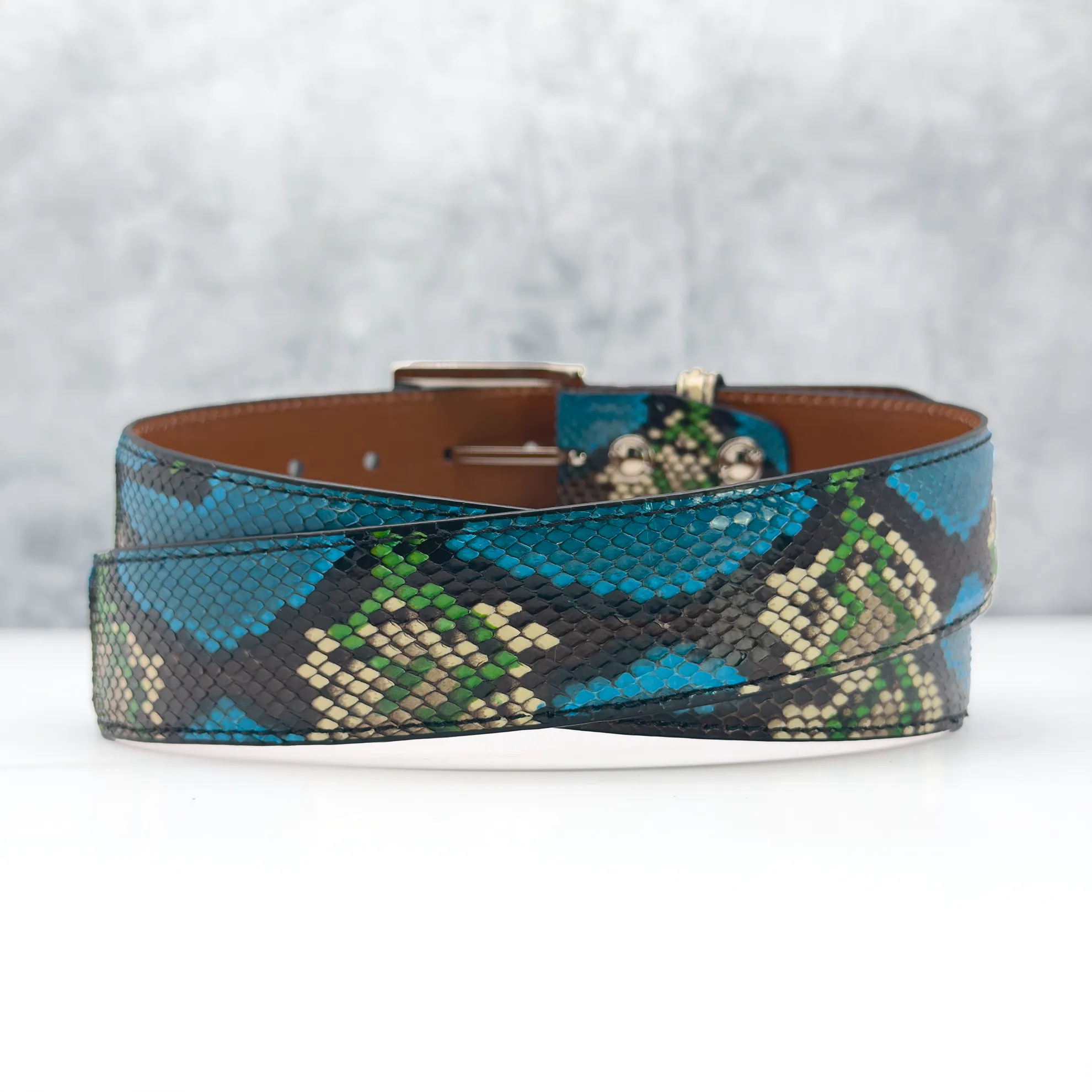 Ready To Ship Python Belt: Morenci Turquoise  (1.5" Width)