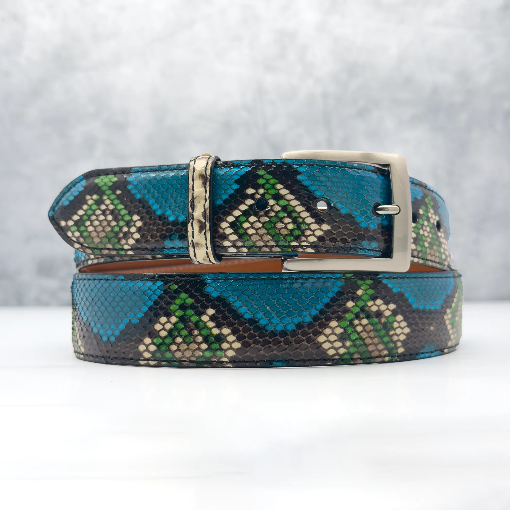 Ready To Ship Python Belt: Morenci Turquoise  (1.5" Width)