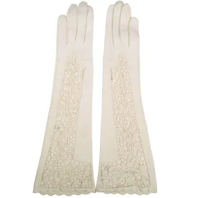 Vintage 1950s White Antelope Leather Cutwork Lace Gloves Size 6.5 Excellent