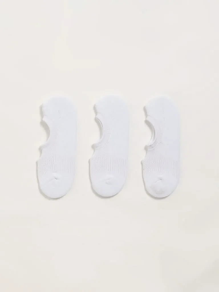 WES Lounge White No-Show Cotton Blend Socks - Pack of 3