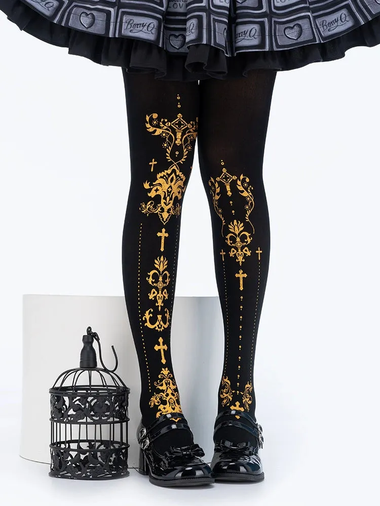 Wulala Mew~Elegant Lolita Pantyhose Daily Gold Foil Printing Tights