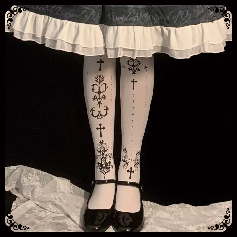 Wulala Mew~Elegant Lolita Pantyhose Daily Gold Foil Printing Tights