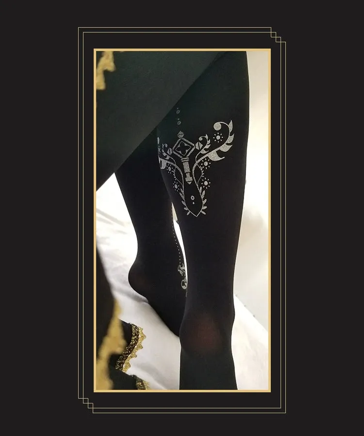 Wulala Mew~Elegant Lolita Pantyhose Daily Gold Foil Printing Tights