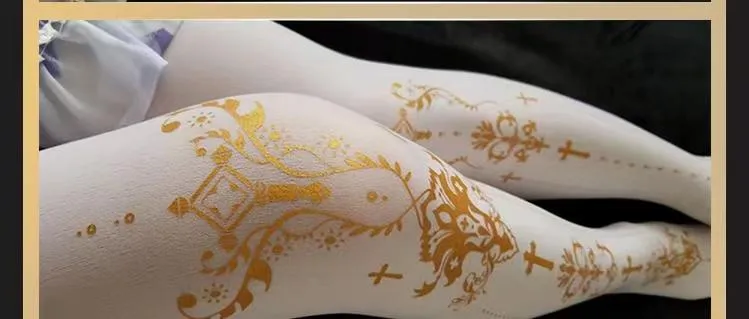 Wulala Mew~Elegant Lolita Pantyhose Daily Gold Foil Printing Tights